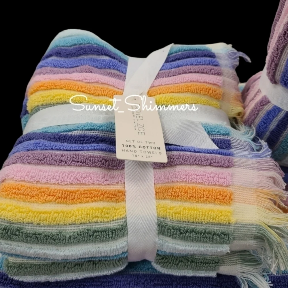 8pc Rachel Zoe Cotton Pastel Rainbow Striped Bath Hand Washcloth Towel Set New